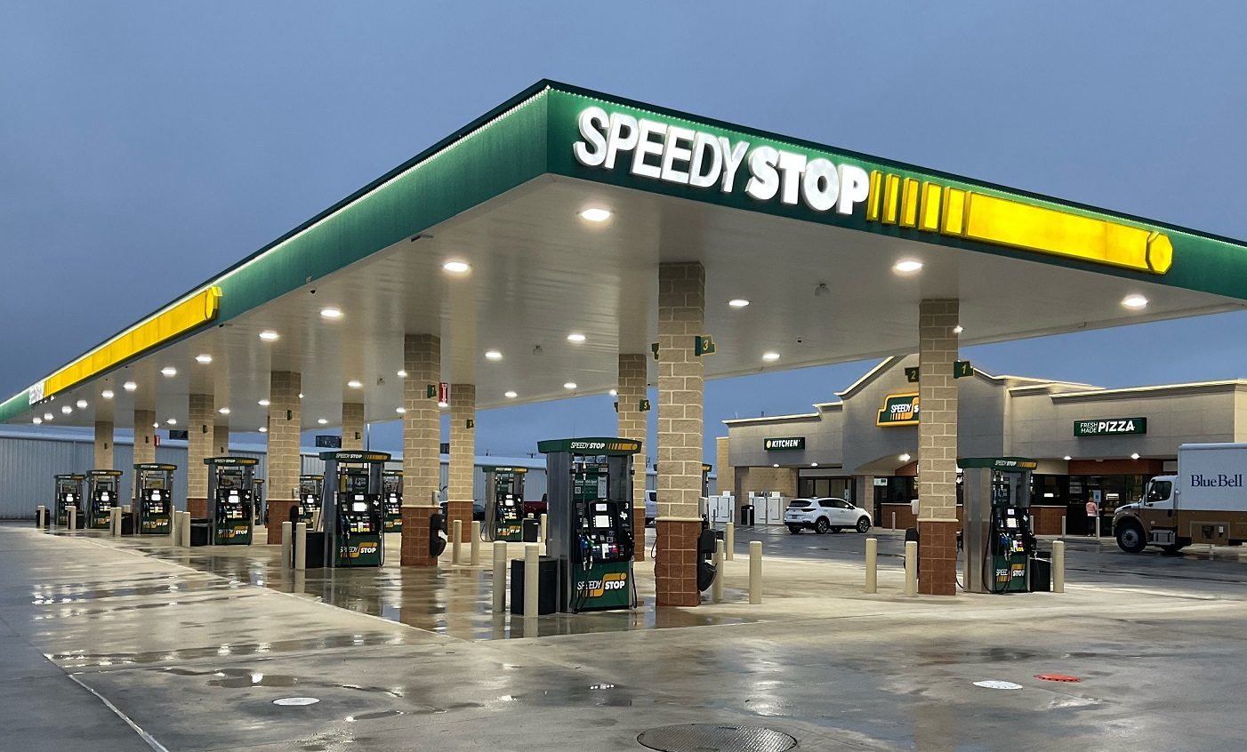 New Speedy Stop fuel station and convenience store at dusk