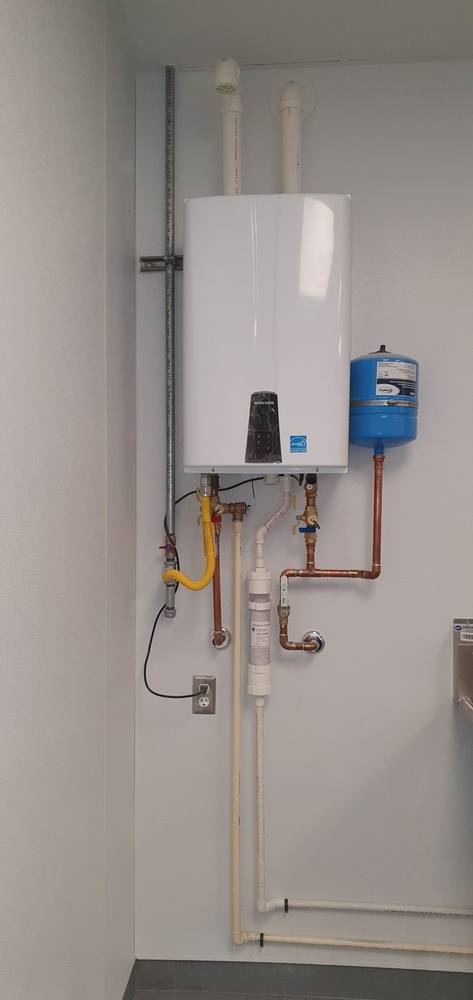 Navien tankless water heater with expansion tank and copper connections